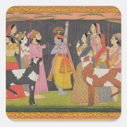 Krishna Hebeberg Govardhana aus dem 'Bhagav Quadratischer Aufkleber (Vorderseite)