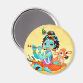 Krishna Indian God spielt Flötenillustrierung Magnet (Vorderseite/Rückseite)