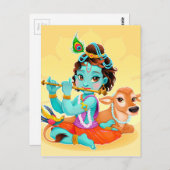 Krishna Indian God spielt Flötenillustrierung Postkarte (Vorne/Hinten)