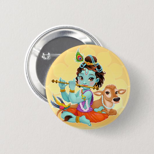 Krishna indischer Gott, der Flötenillustration Button (Vorne & Hinten)