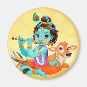 Krishna indischer Gott, der Flötenillustration Magnet