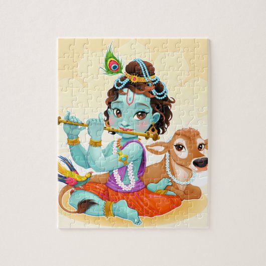 Krishna indischer Gott, der Flötenillustration Puzzle (Vertikal)