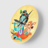 Krishna indischer Gott, der Flötenillustration Runde Wanduhr (Winkel)