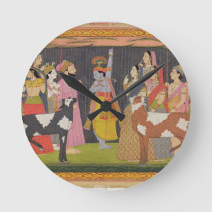 Krishna lifting Mount Govardhana, from the 'Bhagav Runde Wanduhr