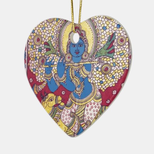 KRISHNA MIT MALEREI DER FLÖTEN-KALAMKARI KERAMIK ORNAMENT (Links)