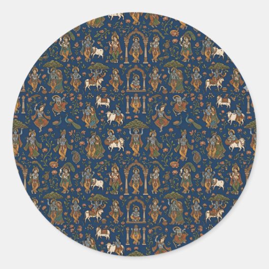 Krishna-Muster Runder Aufkleber (Vorderseite)