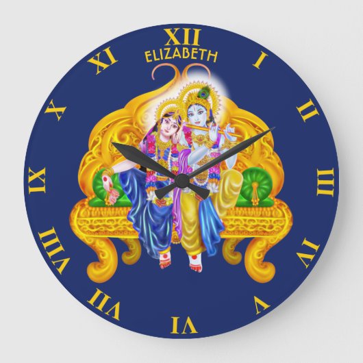 Krishna Radha Vigneshwara Psychedelic Hinduismus Große Wanduhr (Vorderseite)