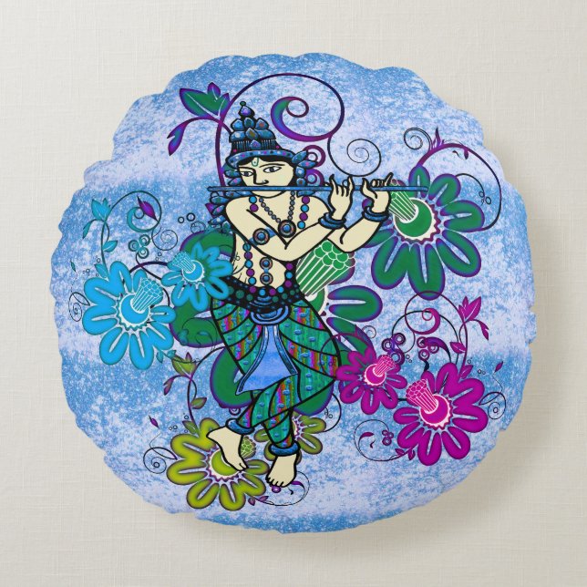 Krishna Rising Rundes Kissen (Vorderseite)