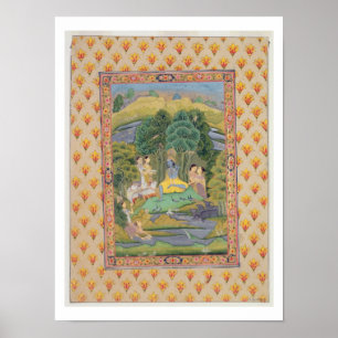 Krishna und die Gopis (Gouache auf Papier) Poster