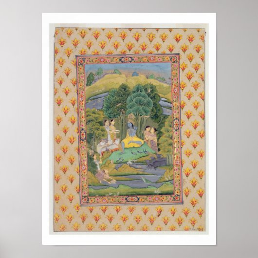 Krishna und die Gopis (Gouache auf Papier) Poster (Vorne)