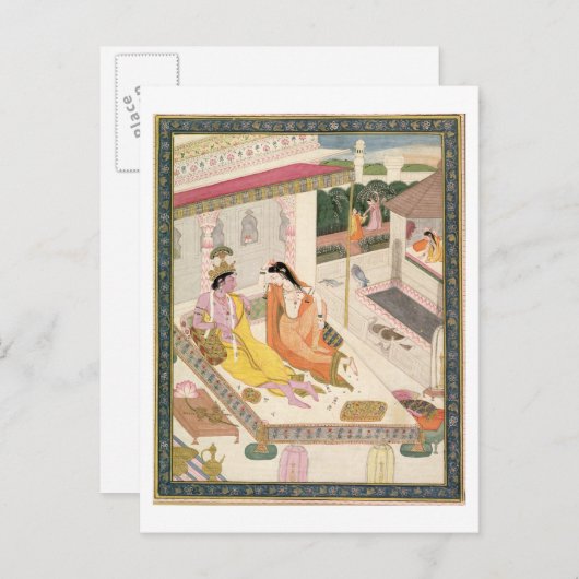 Krishna und Radha auf einem Bett in einem Palast i Postkarte (Vorne/Hinten)