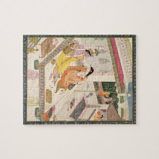 Krishna und Radha auf einem Bett in einem Puzzle (Horizontal)