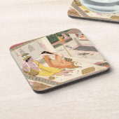 Krishna und Radha auf einem Bett in einem Untersetzer (Linke Seite)