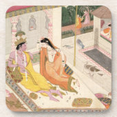 Krishna und Radha auf einem Bett in einem Untersetzer (Vorderseite)