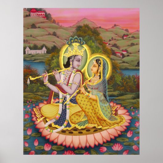 Krishna und Radha auf Lotus - Großdruck Poster (Vorne)