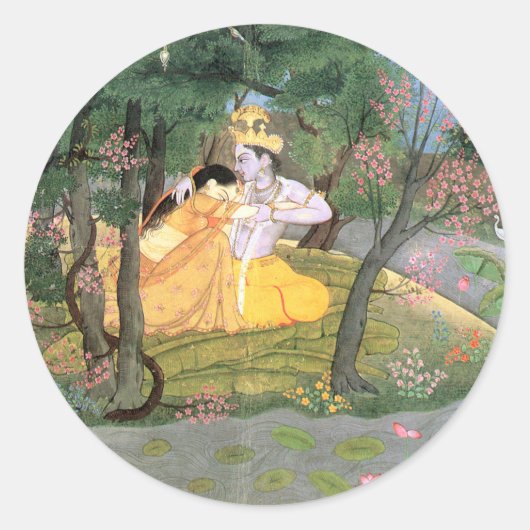 Krishna und Radha Runder Aufkleber (Vorderseite)