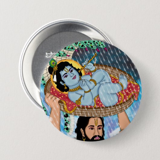 Krishna & Vasudeva Knopf Button (Vorne & Hinten)