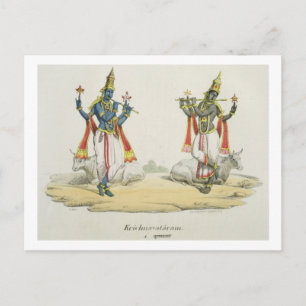 Krishna Venugopala, eingraviert von de Marlet und Postkarte