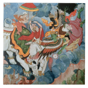 Krishnas Kampf mit INDRA, c.1590 Fliese