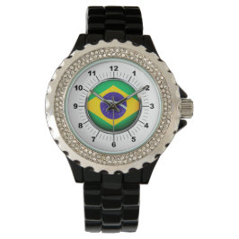 Kristall Black Enamel Watch - Brasilianerflagge Armbanduhr
