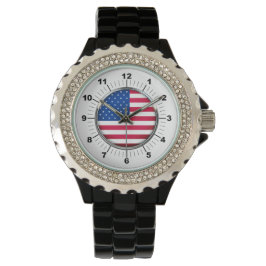 Kristall Black Enamel Watch - Die USA-Flagge von F Armbanduhr