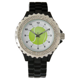 Kristall Black Enamel Watch für Damen-Tennis-Ball Armbanduhr