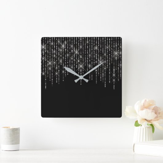Kristall Bling auf schwarz Quadratische Wanduhr (Zuhause)