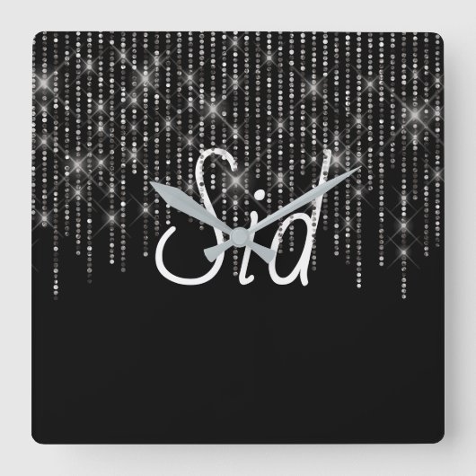 Kristall Bling mit Namen Quadratische Wanduhr (Vorderseite)