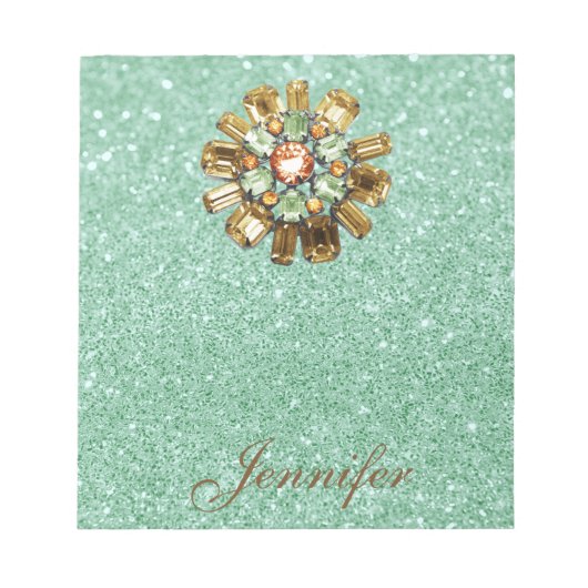 Kristall Broach Green Imitats Glitzer Notizblock (Vorderseite)