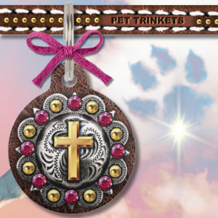 Kristall Cross Concho aus Western und Rosa Haustiermarke