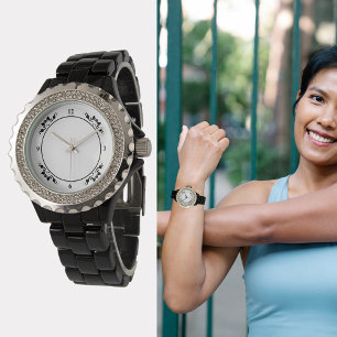 Kristall der Frauen - Schwarze Dekorationsmusik Armbanduhr