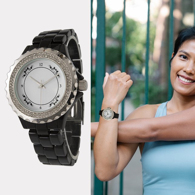 Kristall der Frauen - Schwarze Dekorationsmusik Armbanduhr (Women's Rhinestone Black Decorative Enamel Watch)