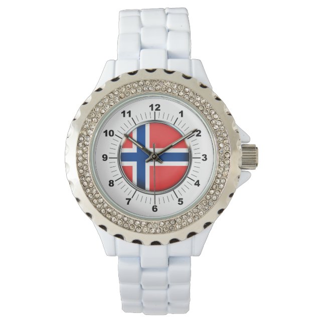 Kristall der norwegischen Flagge für Frauen, Ename Armbanduhr (Vorderseite)