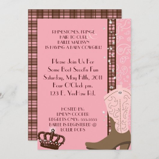 KRISTALL, FRANSE u. ZACKEN 2 COWGIRLS Einladung (Vorne/Hinten)