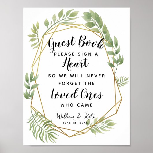 Kristall-Laubwerk grün Herz-Gästebuch Hochzeit Poster (Vorne)