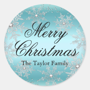 Kristall-Schneeflocke Blau Weihnachts-Aufkleber Runder Aufkleber