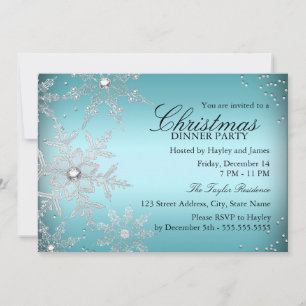 Kristall-Schneeflocke Blau Weihnachts-Dinnerparty Einladung
