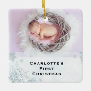 Kristall-Schneeflocke Erstes Weihnachten Baby-Foto Keramikornament