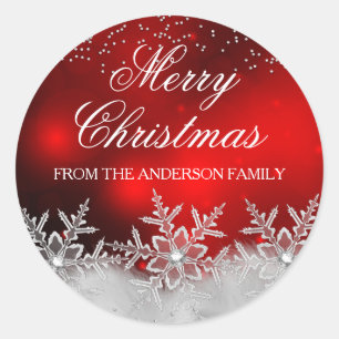 Kristall-Schneeflocke-Rot-Christmas-Aufkleber Runder Aufkleber