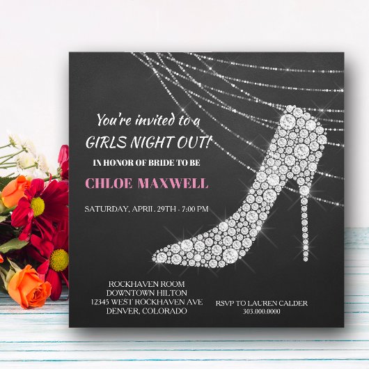 Kristall Stilleto Junggeselinnen-Abschied Einladun Einladung