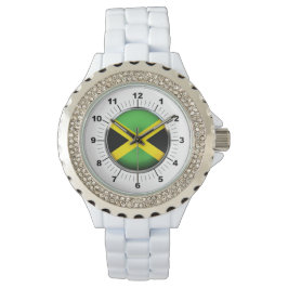 Kristall White Enamel Watch, Jamaika-Flagge für Fr Armbanduhr