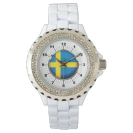 Kristall White Enamel Watch - Schweden-Flagge Armbanduhr