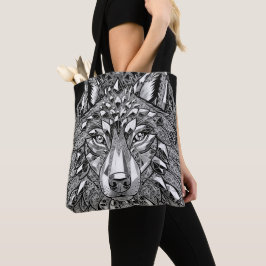 Kristall-Wolf-Wandkunst | Weiße Linienkunst auf Sc Tasche
