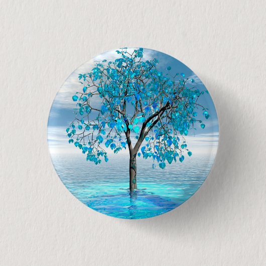 Kristallblauer Baum-Button Button (Vorderseite)