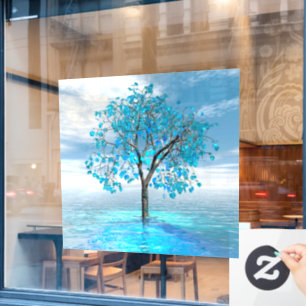 Kristallblauer Baum Fensteraufkleber