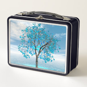 Kristallblauer Baum Metall Brotdose