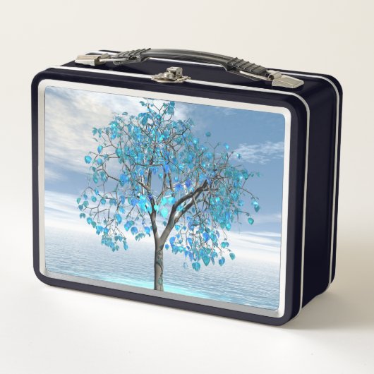 Kristallblauer Baum Metall Brotdose (Vorderseite)