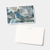 Kristallblauer Vogel & Glas-Blumen-Abzeichen. Ausweis (Vorder- & Rückseite)
