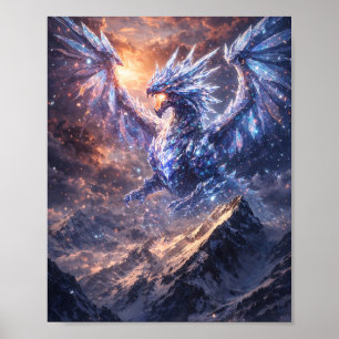 Kristalldrache über Bergen Poster