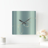 Kristalle Mint Infinity Gold. Elegant Minimali Quadratische Wanduhr (Zuhause)